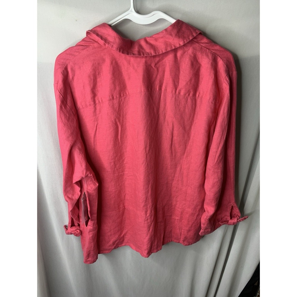 Women's 16P JM Collection Pink 100% Linen 3/4 Sleeve Button Shirt NWT - Picture 7 of 11